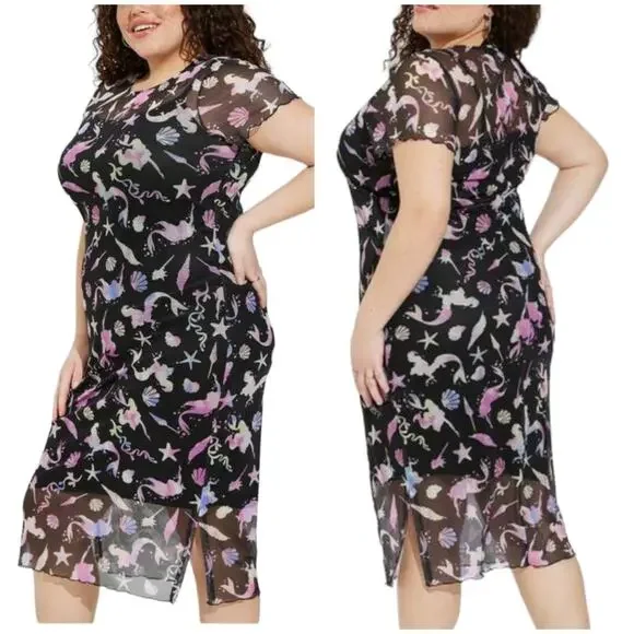 Torrid NWT Disney The Little Mermaid Midi Mesh T-Shirt Dress Size 1X Ariel - Picture 1 of 8